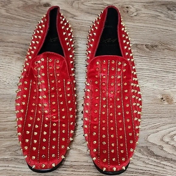 After Midnight Mens Harvie AM Exclusive Smoker Red Velvet Gold Spike Studs Shoes - Picture 2 of 11